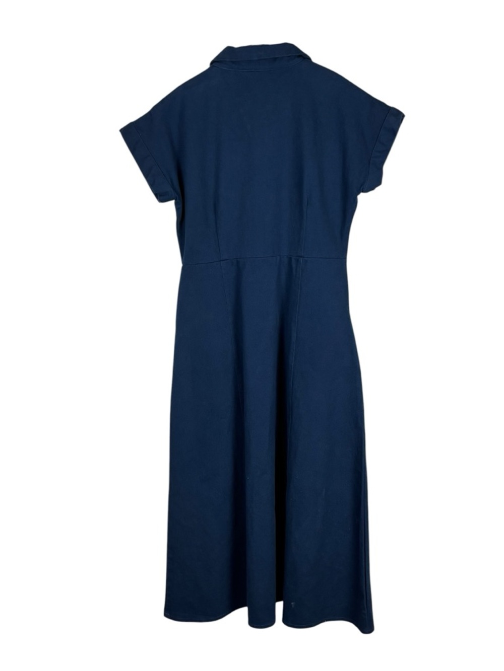 LAROQUE ALY BLUE COTTON TWILL COLLARED BELTED SHORT SLEEVE MIDI DRESS - Picture 5 of 16